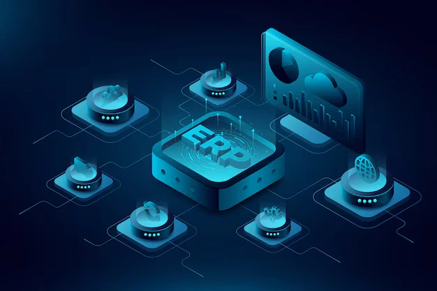 Isometric illustration of an ERP (Enterprise Resource Planning) system, showcasing interconnected modules like finance, inventory, production, and customer management, representing streamlined business operations and data integration. Isometric illustration of an ERP (Enterprise Resource Planning) system, showcasing interconnected modules like finance, inventory, production, and customer management, representing streamlined business operations and data integration.